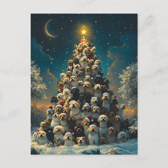 Stacked Dogs Christmas Tree Postcard (Front)