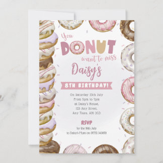 Stacked Donuts Birthday Invitation Pink & Purple 