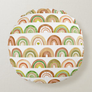 Stacked Earthy Rainbow Rows Pattern Round Cushion