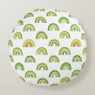 Stacked Earthy Rainbow Rows Pattern Round Cushion