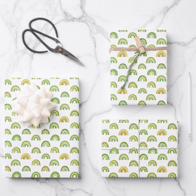 Stacked Earthy Rainbow Rows Pattern Wrapping Paper Sheet (Front)