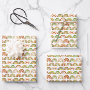 Stacked Earthy Rainbow Rows Pattern Wrapping Paper Sheet