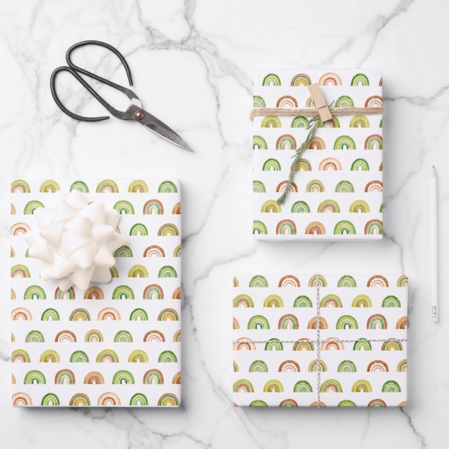 Stacked Earthy Rainbow Rows Pattern Wrapping Paper Sheet (Front)