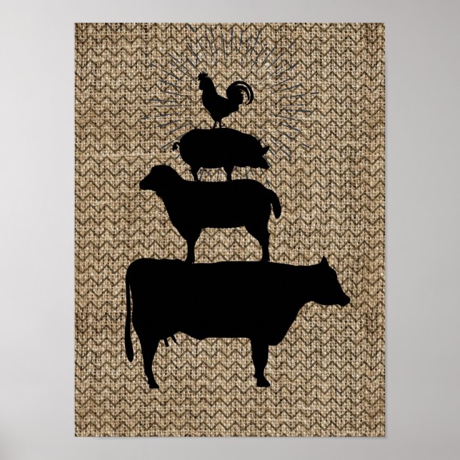 Stacked Farm Animals Silhouettes Poster (Front)