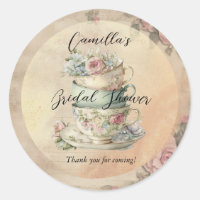 Stacked Floral Teacups Ephemera Bridal Shower