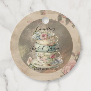 Stacked Floral Teacups Ephemera Bridal Shower Favour Tags