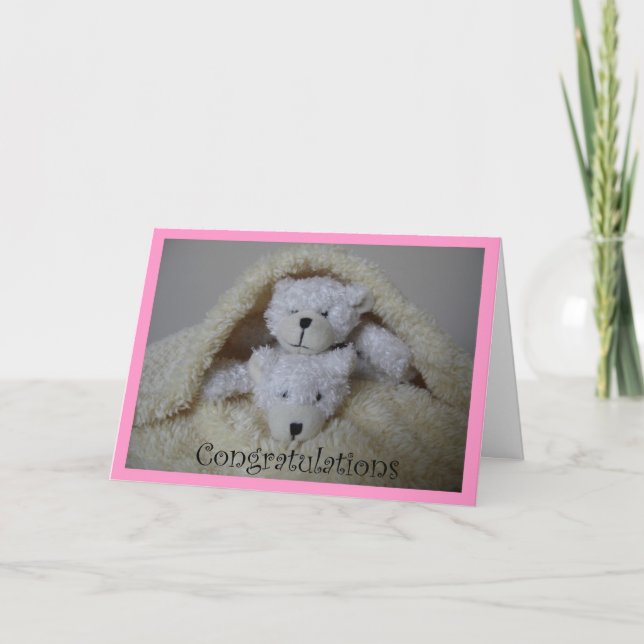 stacked girl twin bears congratulations card (Front)