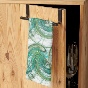 Stacked Green Spinning Waves Tea Towel