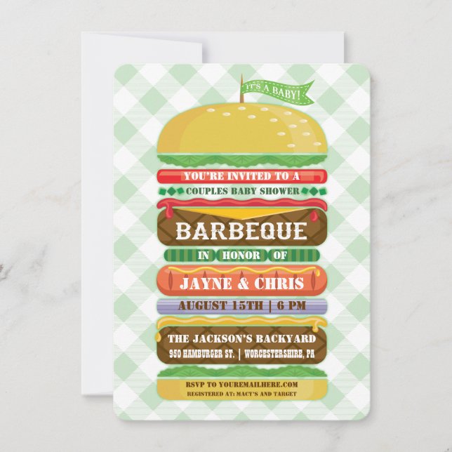 Stacked Hamburger Gender Neutral Baby Shower BBQ Invitation (Front)