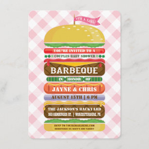 Stacked Hamburger Girl Baby Shower Barbecue Invitation