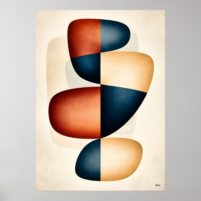 Stacked Harmony Japandi Biomorphic Abstract Art Poster (Front)