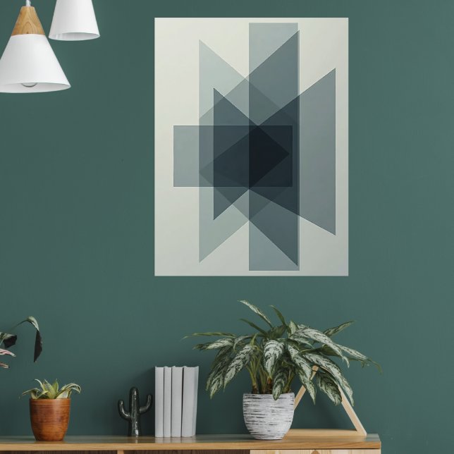 Stacked Illusions: Monochromatic Geometric Depth Poster (Living Room 1)