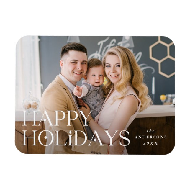 Stacked Lettering Happy Holidays Photo Magnet (Horizontal)