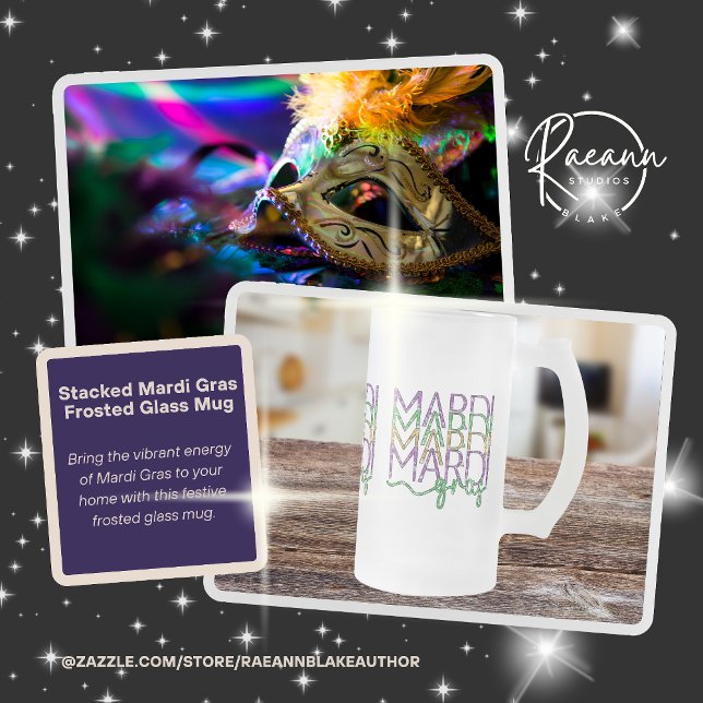 Stacked Mardi Gras Design Frosted Glass Mug (Creator Uploaded)