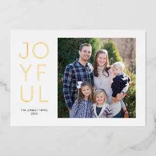 Stacked Modern Joyful Christmas Photo Foil Holiday Card