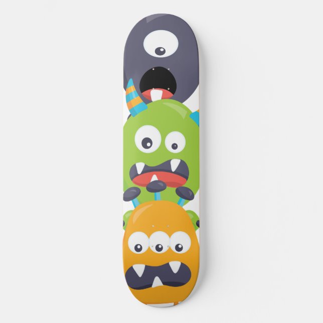 Stacked Monsters Orange Green Black Kids  Skateboard (Front)