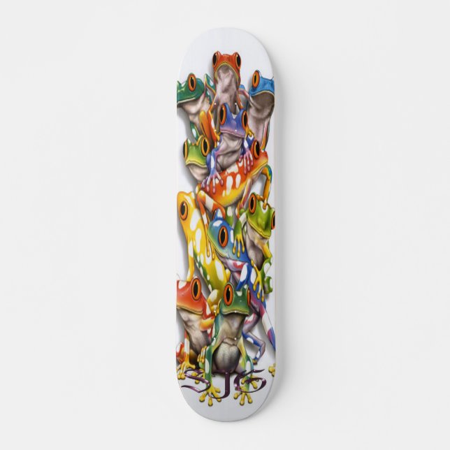 Stacked multi coloured frogs Skateboard (Front)