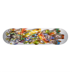 Stacked multi coloured frogs Skateboard