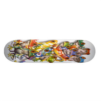 Stacked multi coloured frogs Skateboard
