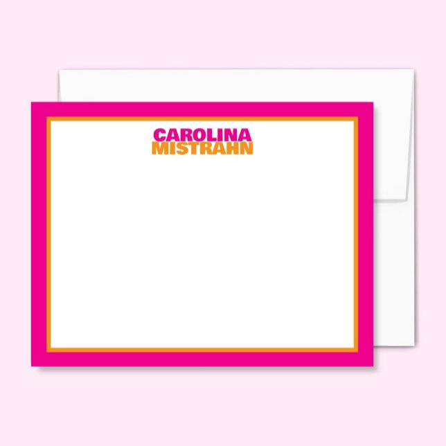 Stacked Name Pink Orange Border Cute Stationery Card (Creator Uploaded)