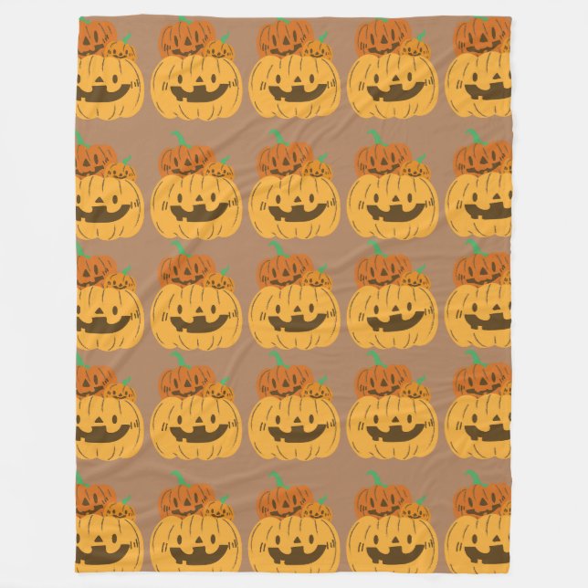 Stacked pumpkin pattern fleece blanket (Front)