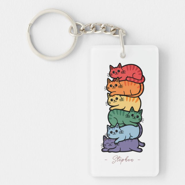 Stacked Rainbow Cats – LGBTQ Pride Celebration Key Ring (Front)