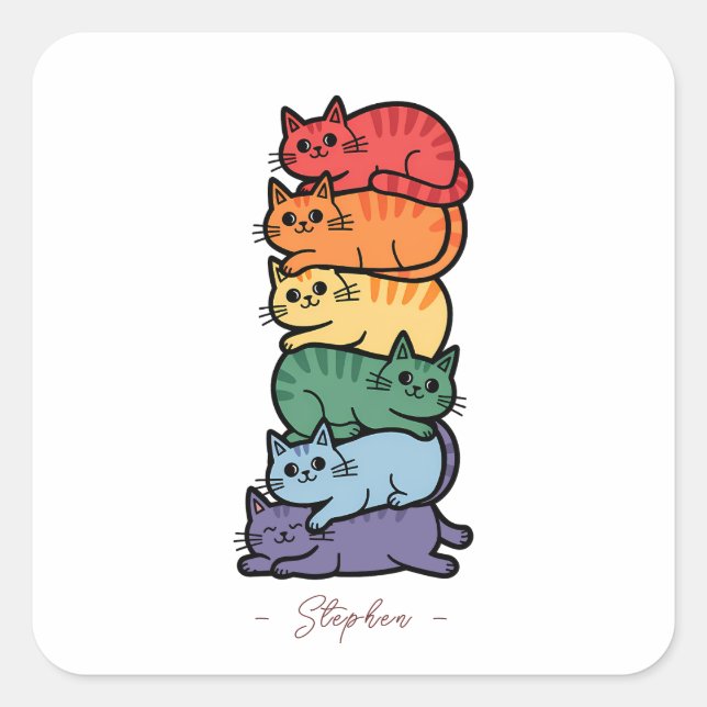 Stacked Rainbow Cats – LGBTQ Pride Celebration Square Sticker (Front)