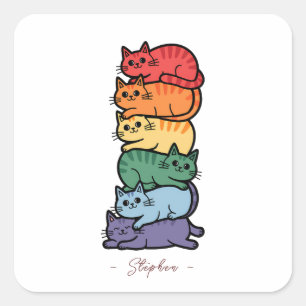 Stacked Rainbow Cats – LGBTQ Pride Celebration Square Sticker