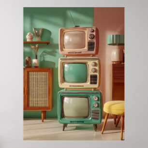 Stacked Retro Television Set Display Poster