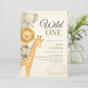 Stacked Safari Animals Baby Birthday Invitation