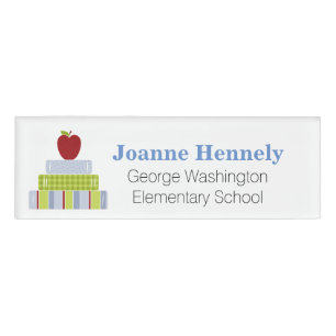 Stacked School Books Teacher's Custom Name Tag
