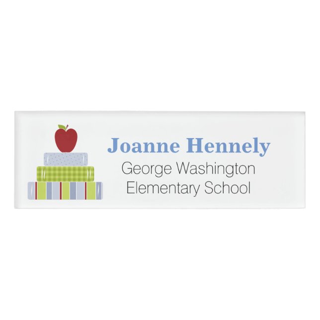 Stacked School Books Teacher's Custom Name Tag (Front)
