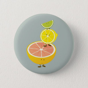 Stacked smiling citrus fruit 6 cm round badge