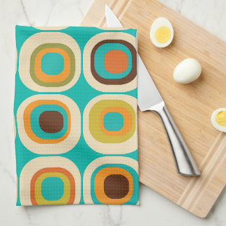 Stacked Squares Mid Century Teal, Green, Orange Tea Towel