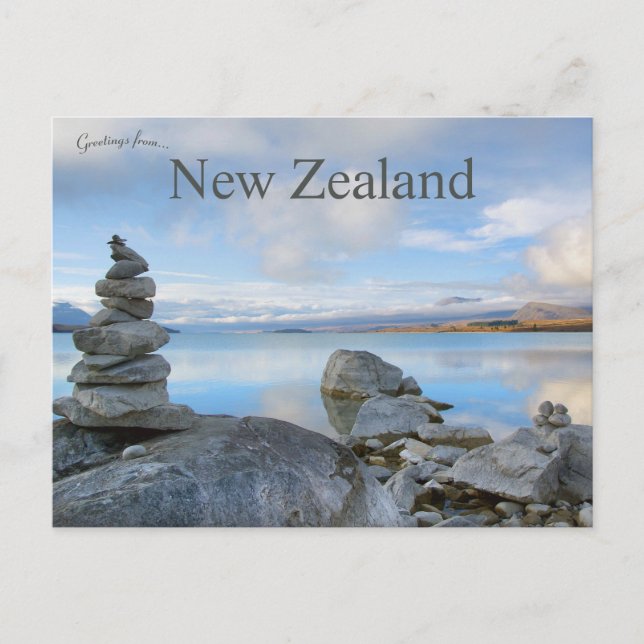 Stacked Stones at Lake Tekapo New Zealand Postcard (Front)