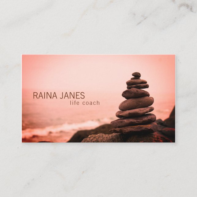 Stacked Stones Beach Life Coach Counsellor Business Card (Front)