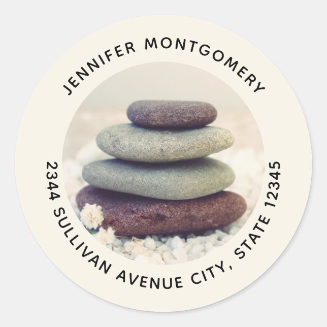 Stacked Stones Meditative Cairn Address Classic Round Sticker (Front)