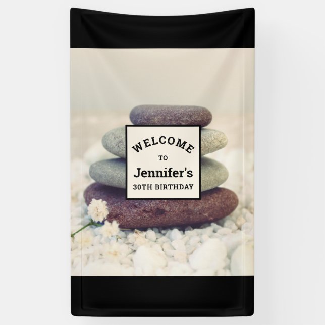 Stacked Stones Meditative Cairn Birthday Banner (Vertical)