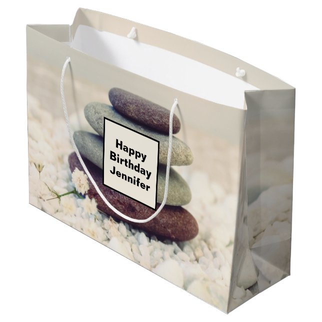 Stacked Stones Meditative Cairn Birthday Large Gift Bag (Back Angled)