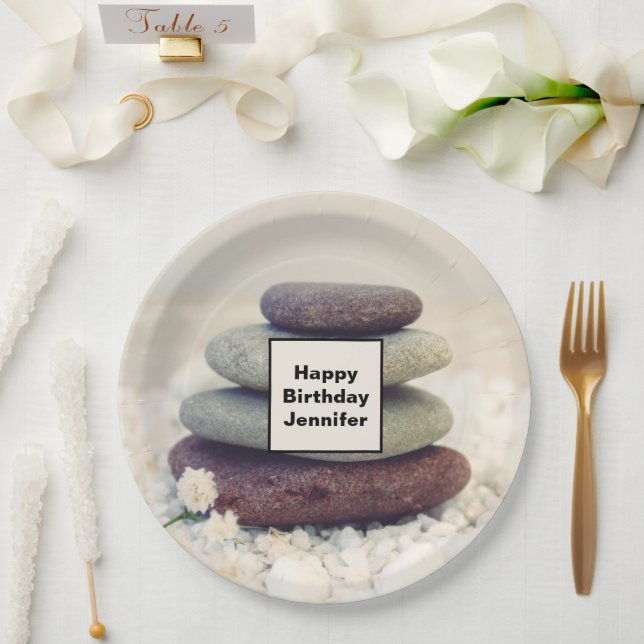 Stacked Stones Meditative Cairn Birthday Paper Plate (Wedding)