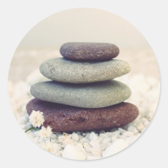 Stacked Stones Meditative Cairn Classic Round Sticker (Front)