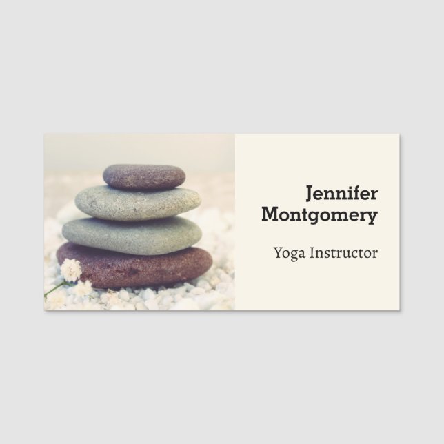 Stacked Stones Meditative Cairn Name Tag (Front)