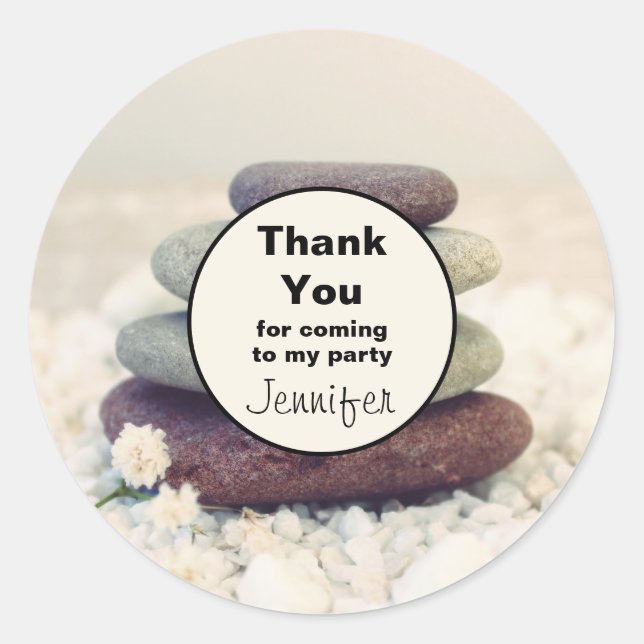 Stacked Stones Meditative Cairn Party Thank You Classic Round Sticker (Front)