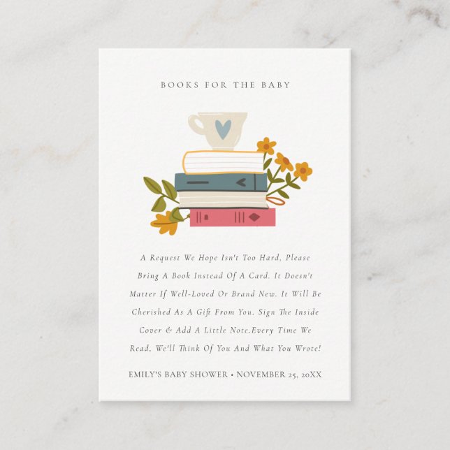 Stacked Storybooks Floral Books For Baby Shower Enclosure Card (Front)