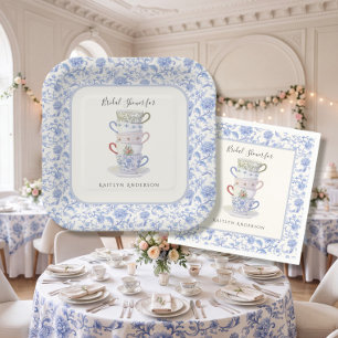 Stacked Teacup Vintage Chinoiserie Blue Bridal Tea Paper Plate