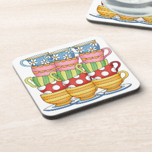 Stacked Teacups Teatime Illustration Coaster
