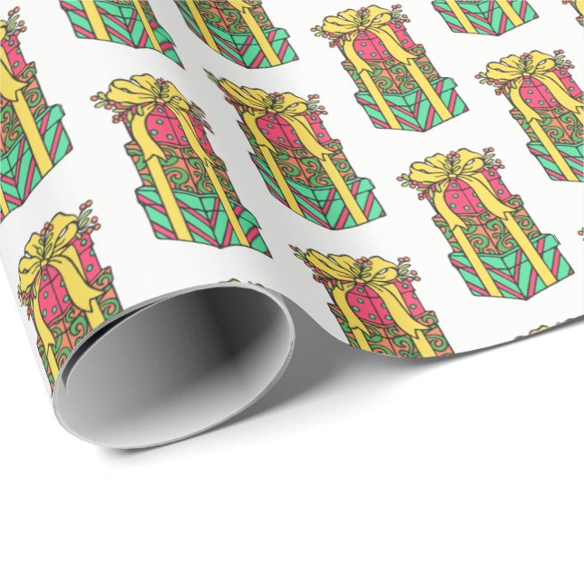 Stacked Wrapped Christmas Presents Xmas Wrapping Paper (Roll Corner)