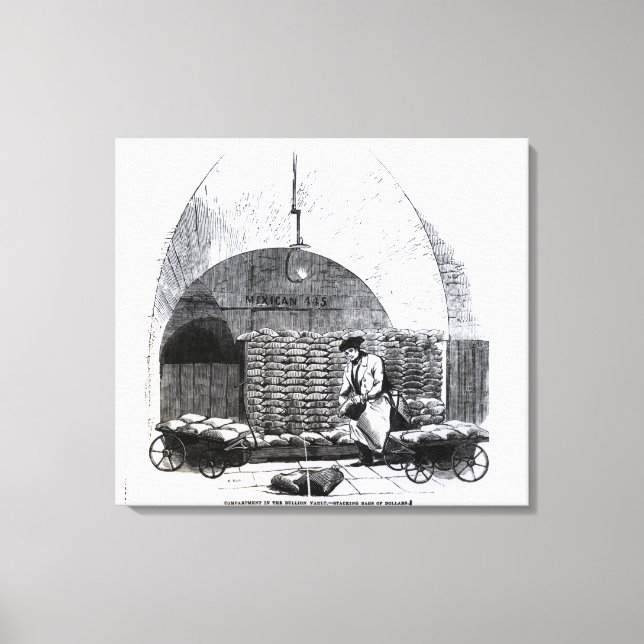 Stacking Bags of Dollars in a Compartment Canvas Print (Front)