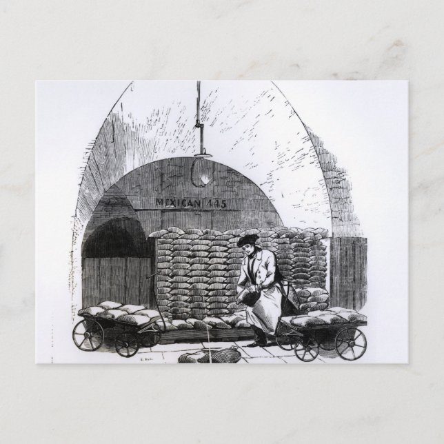 Stacking Bags of Dollars in a Compartment Postcard (Front)
