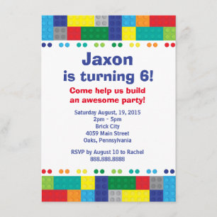Stacking Bricks Boy's Birthday Party Invitation